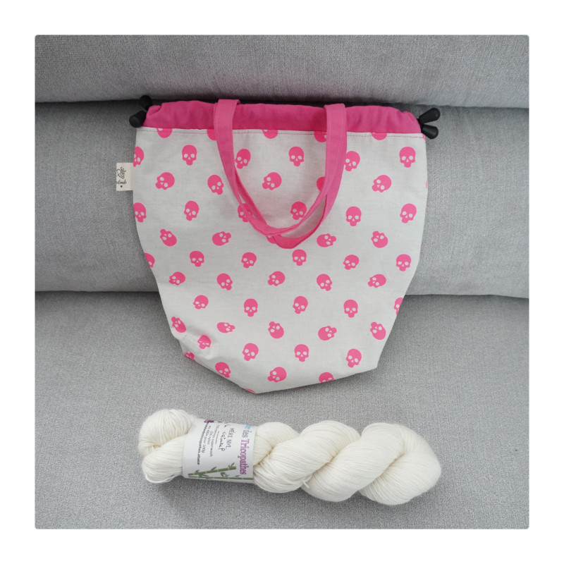 POCHON TETE DE MORT ROSE FLUO